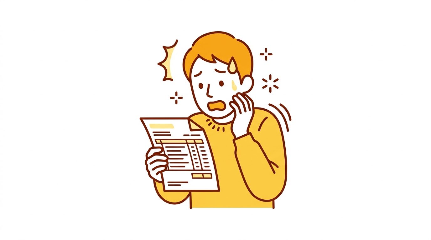 請求書を見て眉をひそめている30代男性