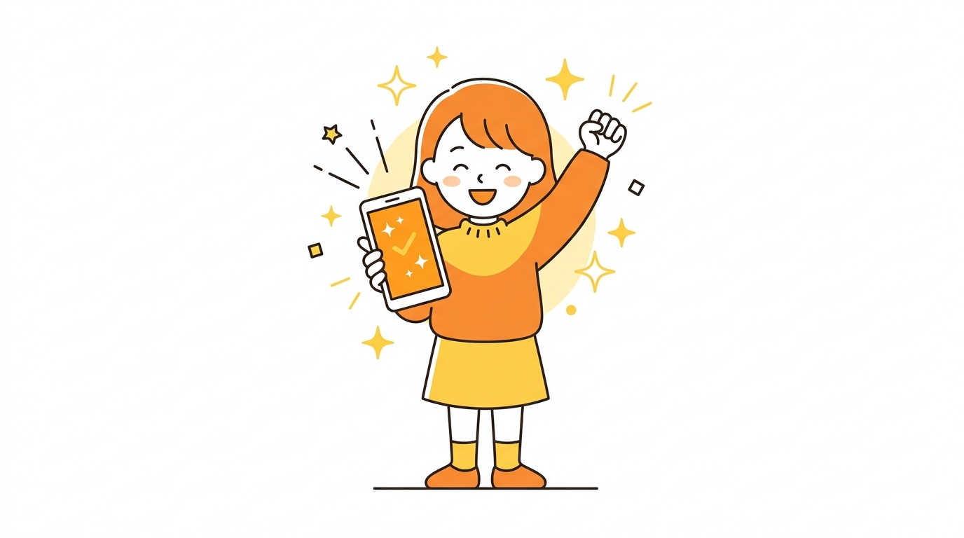 スッキリとした表情でスマートフォンを見ている20代の日本人女性